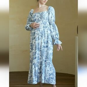 Nothing Fits But Blue and White Long Sleeve Yuki Dress Size Small